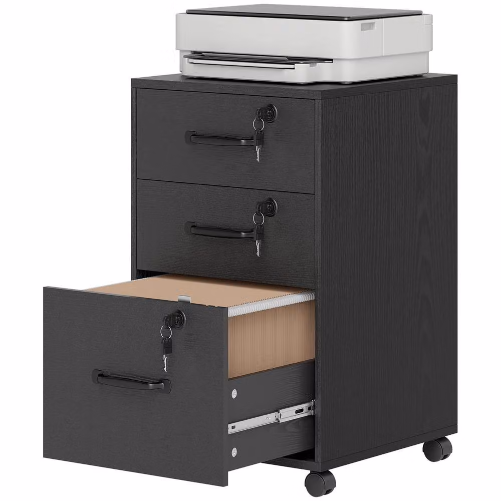 STILVORA Three Drawer Filing Cabinet with Locks and Castors in Black, W/D/H: 40 x 40 x 69.5 cm – 4