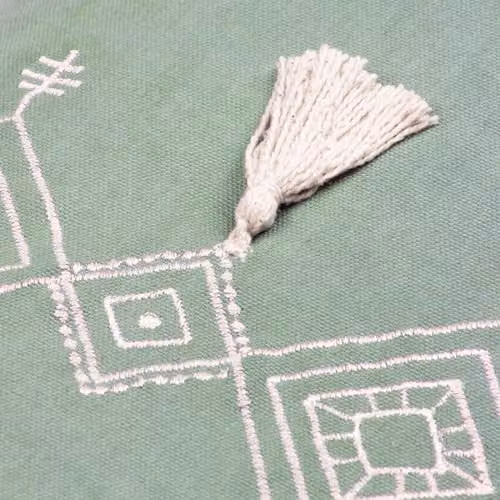 Riva Home Pritta Bohemian Geometric Embroidered Cotton Tassel Trim Cushion in Green, W: 60 cm, H: 40 cm, D: 40 cm – 2