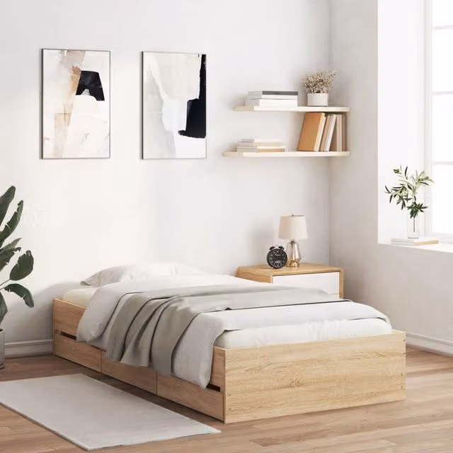 Berkfield Home Small Single Bed Frame with Drawers in Sonoma Oak Brown, W/D/H: 75 x 190 x 75 cm – 1