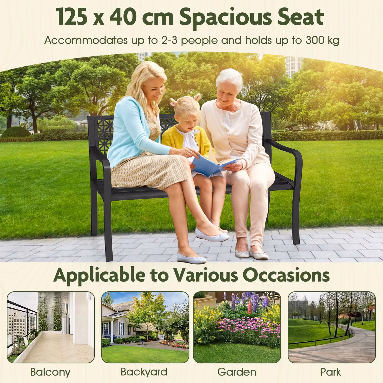 Costway Black Metal Outdoor Patio Bench for 2-3 People, Width: 127 cm – 7