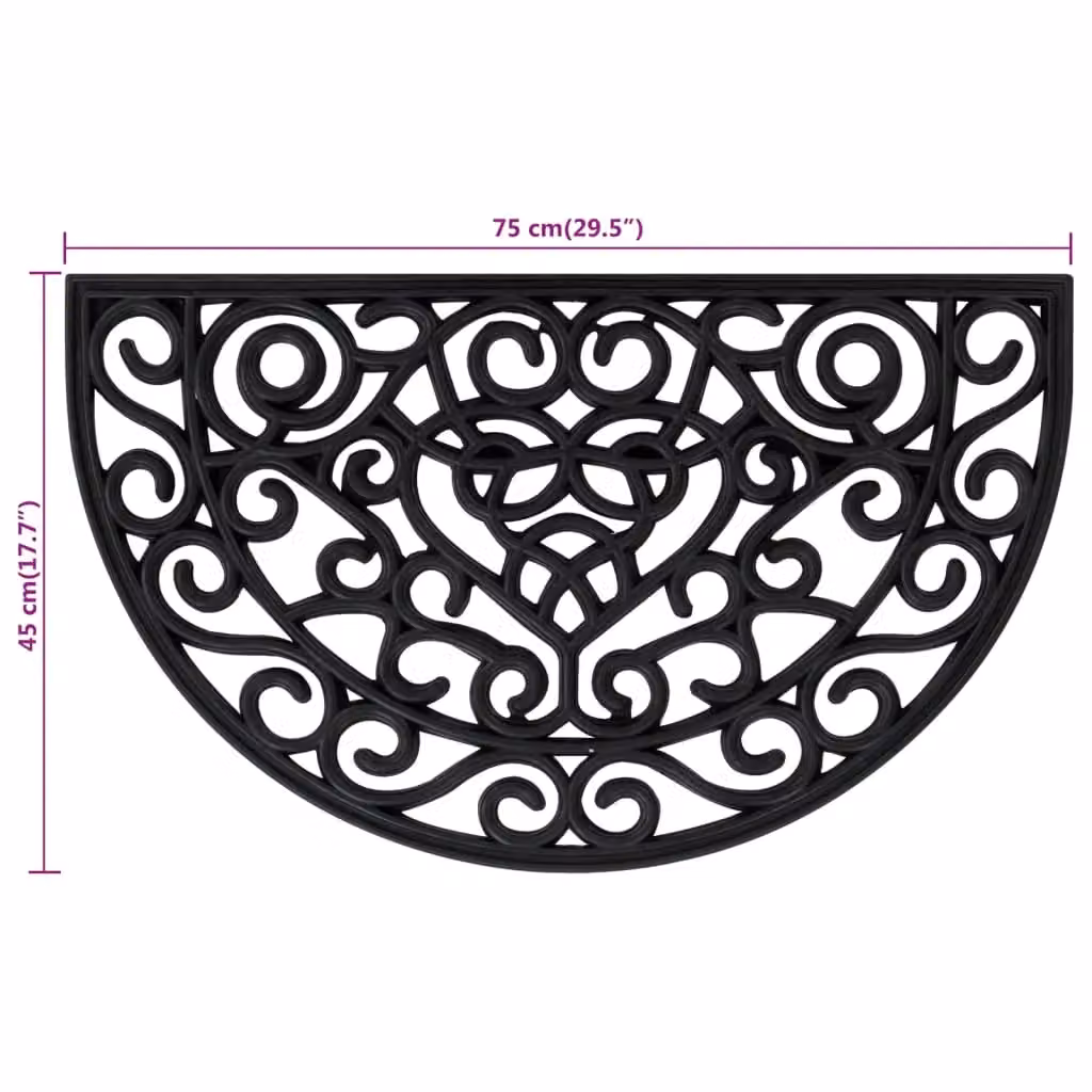 Berkfield Home Semicircular Rubber Door Mat, Black, W: 75 cm, D: 45 cm – 6
