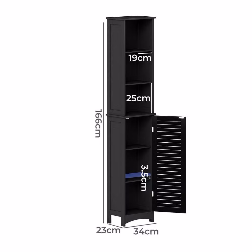 FORGEVIO Black Tall Freestanding Bathroom Cabinet with Hinged Doors and Adjustable Internal Shelves – 2