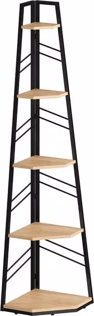 HOMCOM 5-Tier Corner Bookcase, Freestanding Floor Standing Shelving Unit in Brown Wood Finish – 1