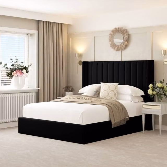 Bed Choices Madison Upholstered Velvet Bed Frame in Black, Super King Size