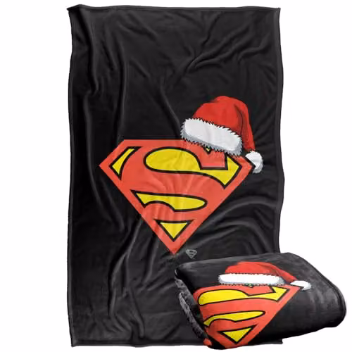 LOGOVISION Superman S-Shield Christmas Santa Hat Design Super Soft Fleece Throw Blanket, Multicolour – 1