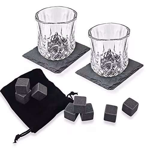Bar Originale Geometric Tumbler Whisky Glasses and Stones Set in Transparent and Multicolour – 4