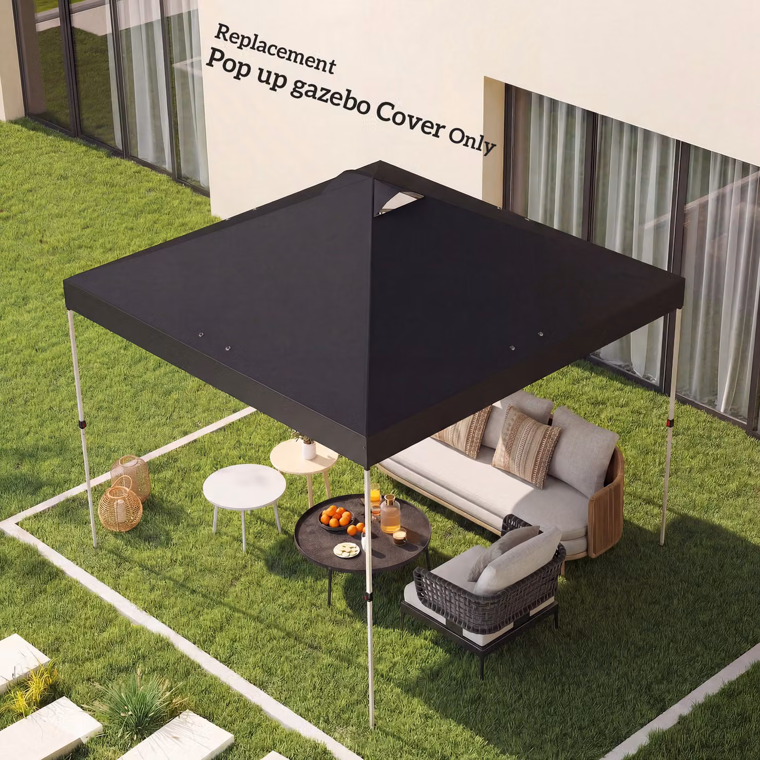 Outsunny Black Waterproof Pop Up Canopy Replacement Roof with UV50+ Protection and 8 Drainage Holes, W x D: 3 x 3 m – 8