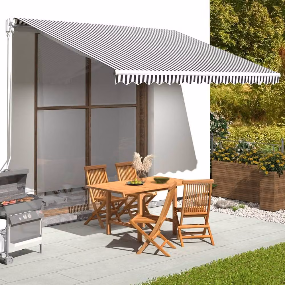 Berkfield Home Replacement Awning Fabric in Anthracite and White, Polyester, W/D/H: 4 x 3.5 m – 2