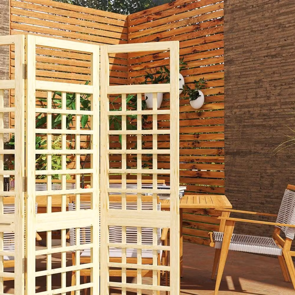 Kelvenix 3-Panel Wooden Garden Privacy Screen in Brown and Beige, H: 170 cm, W: 120 cm, D: 40 cm – 2