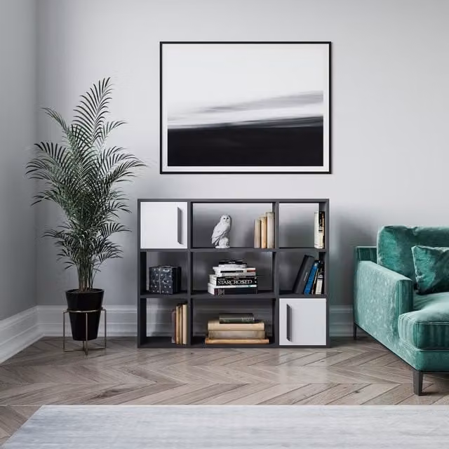 Decorotika Randall Bookcase with Cabinets in Anthracite and White