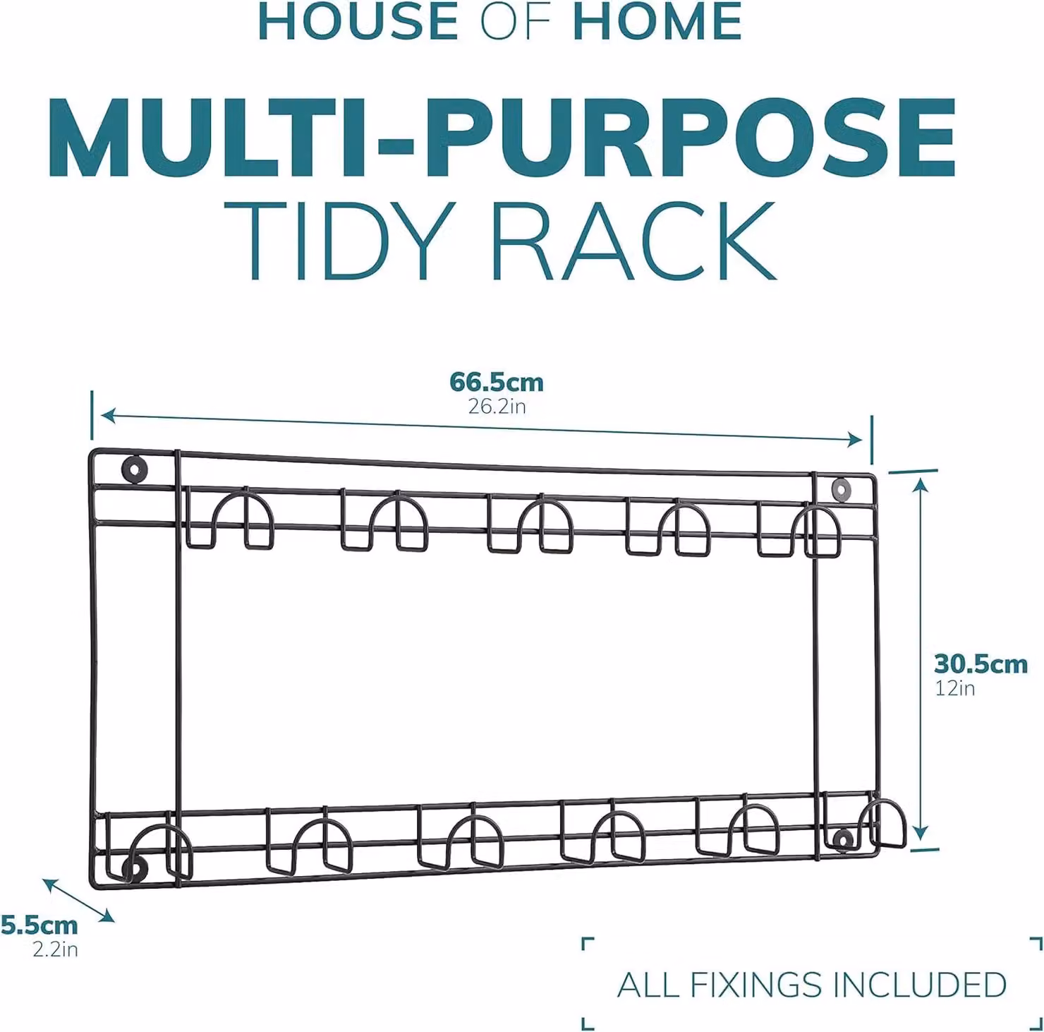 House of Home Two Tier Wall Mounted Space Tool Rack Hook Hanger in Black Metal – 2