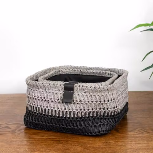 JVL Kenzi Set of 2 Open Weave Fabric Square Storage Baskets with Handles, Grey, W/D/H: 20 x 20 x 11 cm – 6
