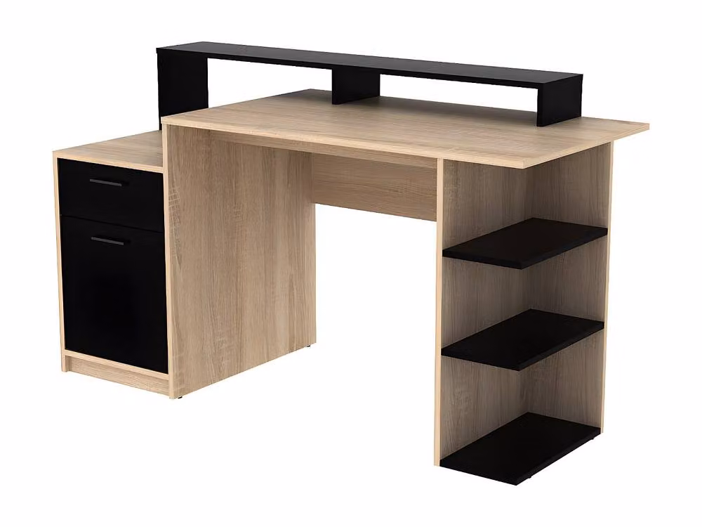 Vente-unique Zacharie Writing Desk with Storage in Oak and Black, W: 120 cm, D: 60 cm, H: 76.5 cm – 4