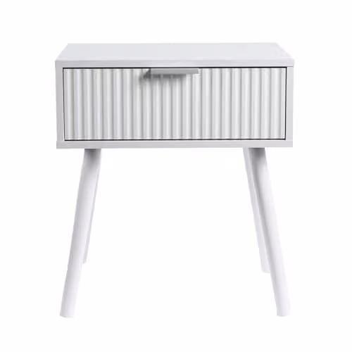 OHS Venice Ribbed Bedside Table with 1 Drawer, White, W/D/H: 40 x 30 x 45 cm