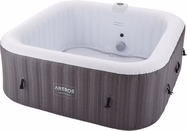 AREBOS Barcelona Inflatable Square Whirlpool Spa in Black and Grey