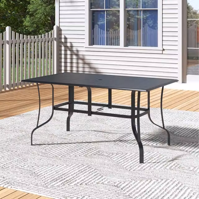 Komore Matt Black Metal Rectangular Dining Table, Width: 150 cm