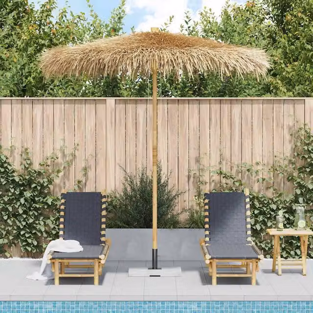 Berkfield Home Tiki Umbrella with Banana Leaf Canopy in Brown and Multicolour, W/D/H: 240 x 240 x 260 cm
