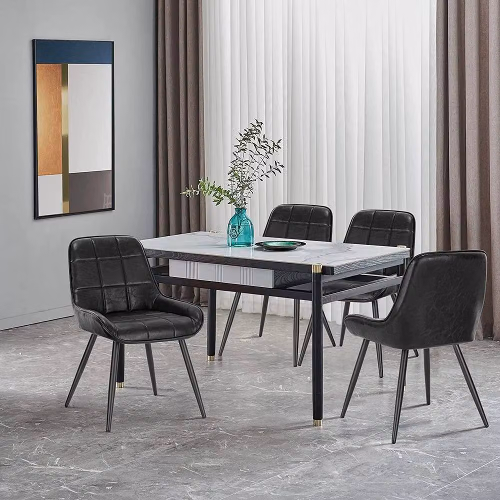FORGEVIO Pair of Black Faux Leather Dining Chairs with Metal Legs – 3