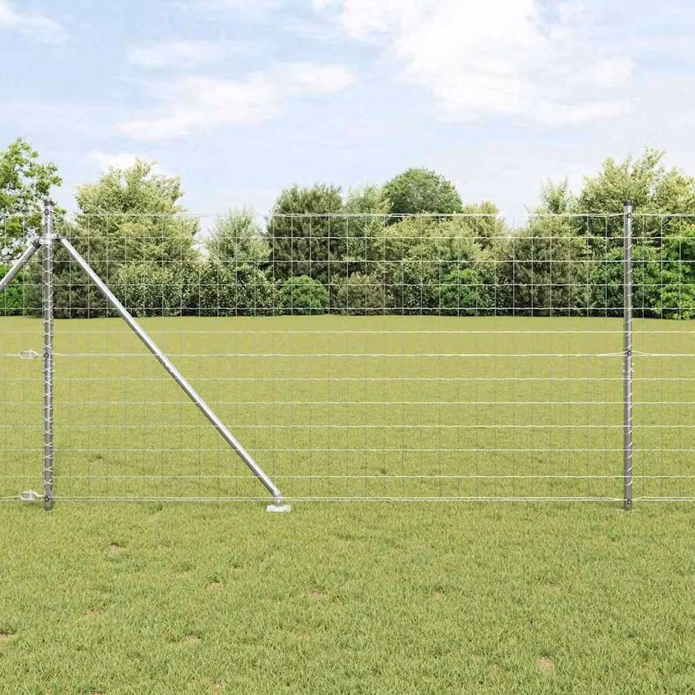 Berkfield Home Euro Fence with 7 Spike Posts, Galvanised Steel, Silver, W: 10 m, H: 1.4 m – 2