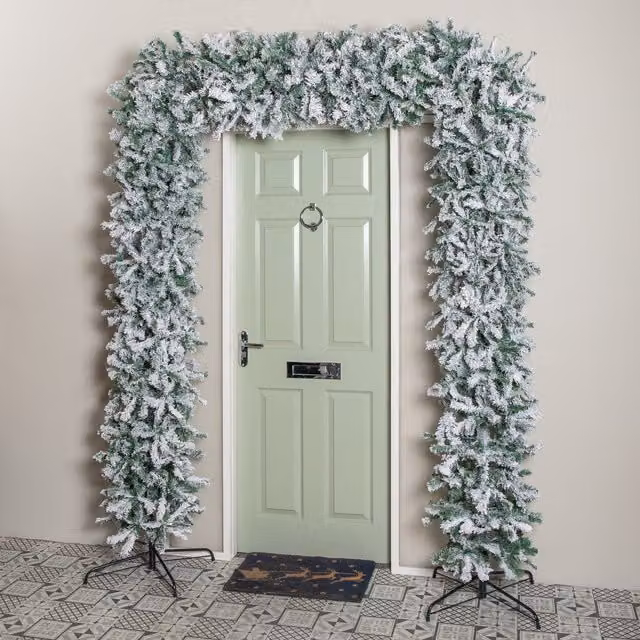 Samuel Alexander 8ft Snow Flocked Christmas Tree with 2000 Tips in White and Green