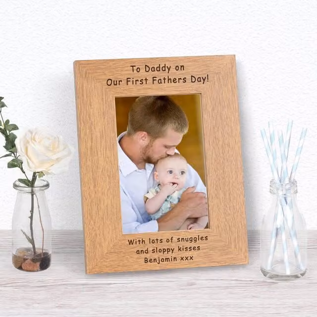 Uniqueful Personalised Our First Fathers Day Wood Picture Frame, Brown, 6x4 inch