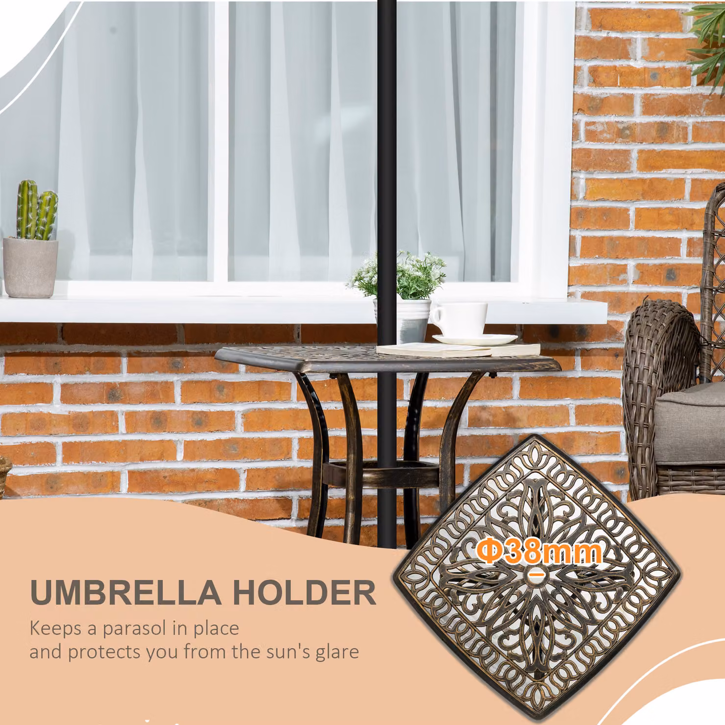 Outsunny Bronze Cast Aluminium Square Patio Side Table with 38mm Umbrella Hole, W/D/H: 54 x 54 x 52.5 cm – 4