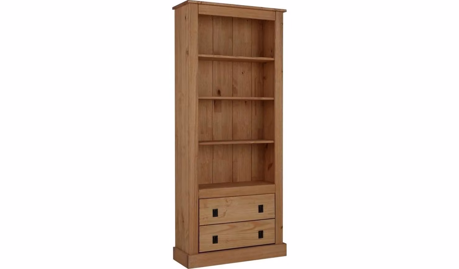 Rustic Solid Pine 2 Drawer Tall Bookcase Storage Unit in Black or Brown, H 180 x W 78 x D 29 cm