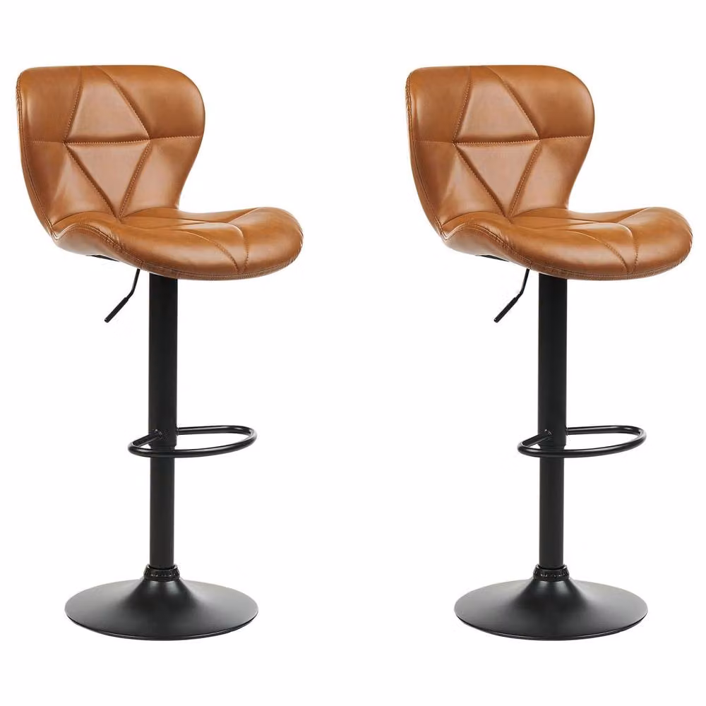 Wyld and Coco Set of 2 Brown Faux Leather 360 Degree Swivel Bar Stools – 2