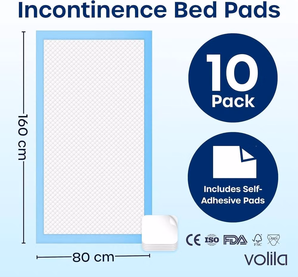Volila 10 Pack Triple Layer Incontinence Bed Pads in Aqua Blue, W/D/H: 160 x 80 cm – 2