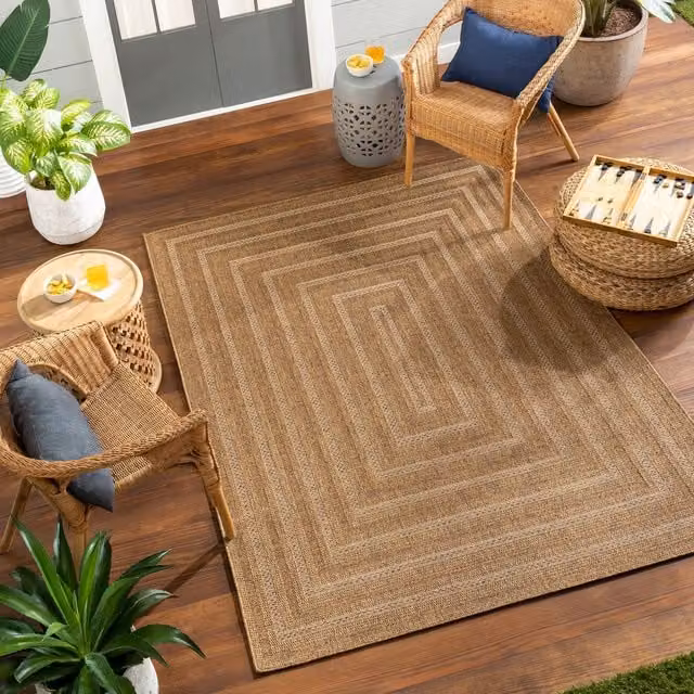 Livabliss Pismo Beach Modern Geometric Jute-Look Indoor and Outdoor Rug in Brown and Yellow, W: 120 cm, L: 170 cm – 1
