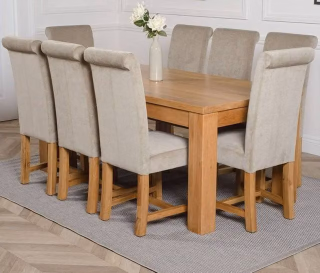 Thats Furniture Dakot Oak Dining Table and 8 Washington Grey Fabric Chairs W/D/H: 182 x 92 cm