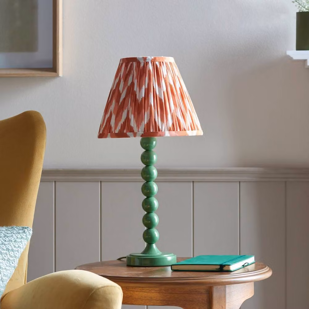 Netlighting Higgledy Gloss Green Table Lamp with Orange Fabric Zigzag Shade, Diameter: 25 cm, E14 – 2