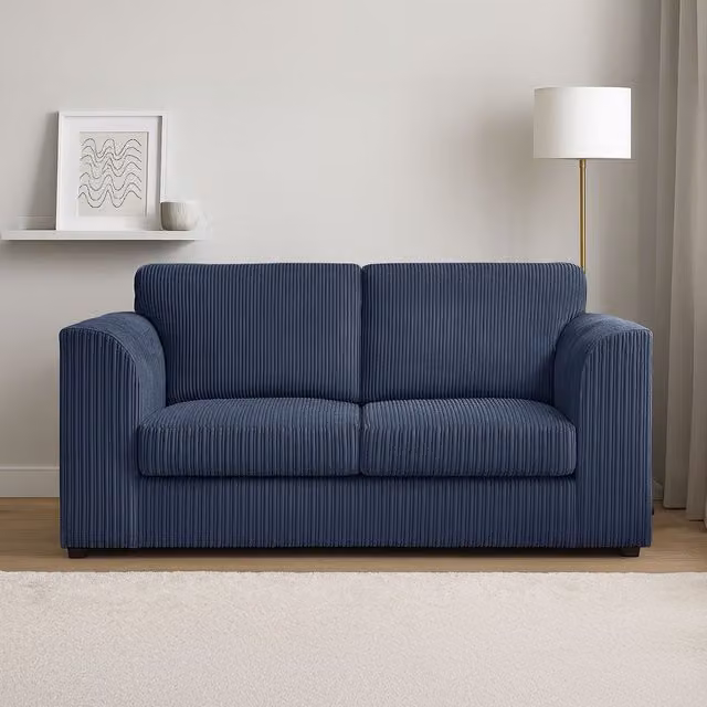 Furnishings For Less UK Luxor Jumbo Cord Fabric 2 Seater Fullback Sofa in Navy Blue