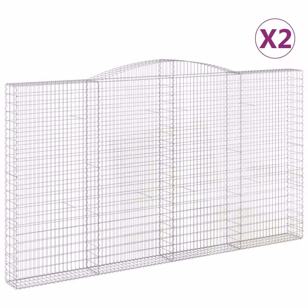 Berkfield Home Arched Gabion Baskets, 2 Piece Set, Silver Galvanised Steel, W: 400 cm, D: 30 cm, H: 220-240 cm – 2