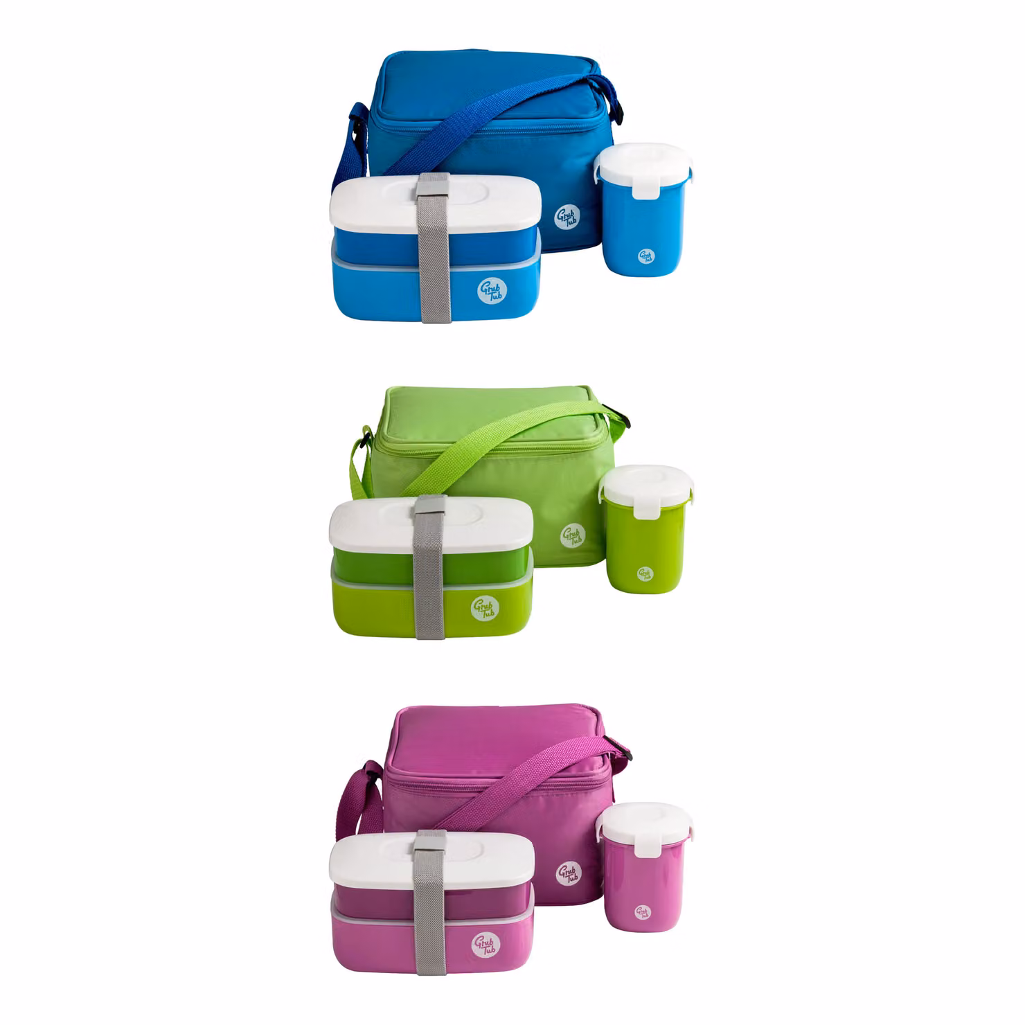 Orsina 3-Piece Leakproof Lunch Box Set with Cutlery and Insulated Bag, Green, White and Grey – 3