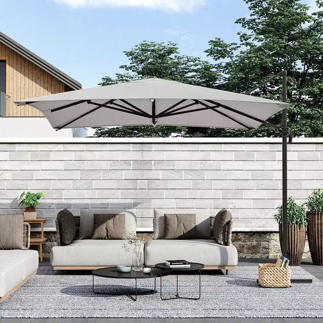 Breeins Cantilever Parasol with Cross Base in Light Grey, 300 cm