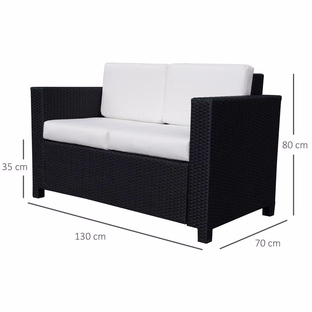 STILVORA 2 Seater Sofa with Cushions in Black with Metal and Rattan Details – 2