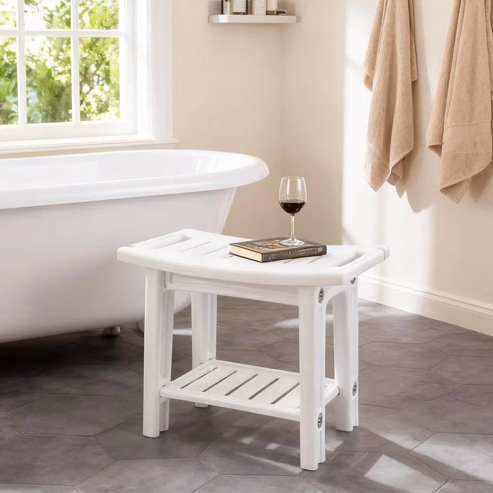 Kelvenix White 2 Tier Plastic Bathroom Shower Bench Seat – 2