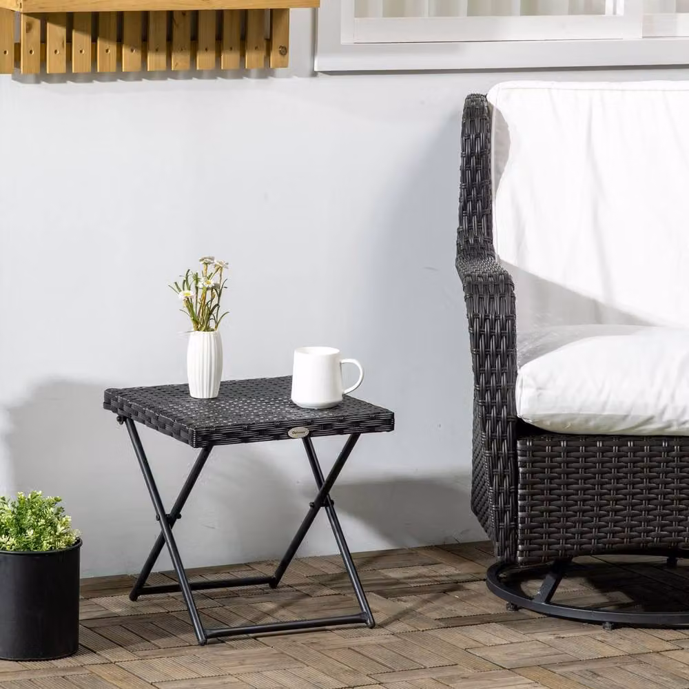 Wyld Haus Kenila Black Rattan Style Square Folding Garden Side Table W/D/H: 40 x 40 x 40 cm – 3