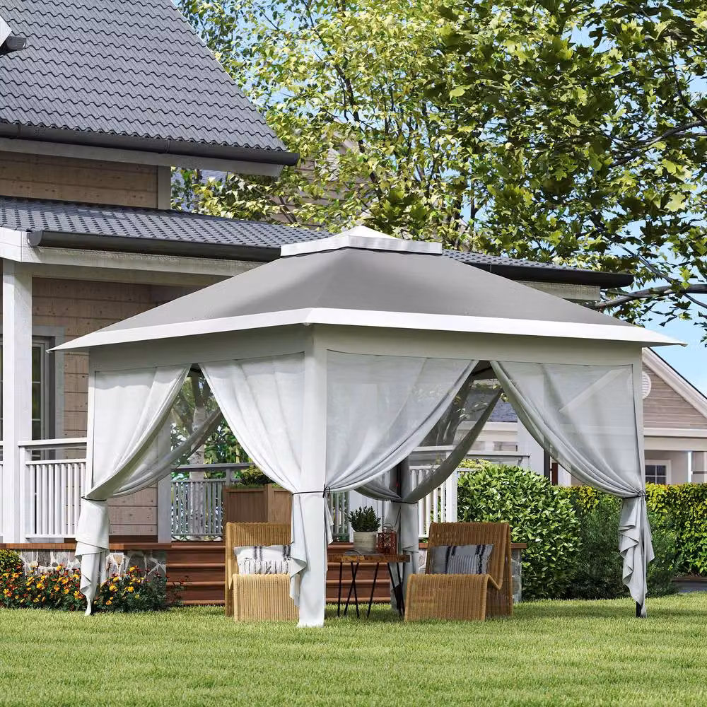 Outsunny Pop Up Gazebo with Double Roof and Mesh Sidewalls in Grey, W: 330 cm, D: 330 cm, H: 288 cm – 7