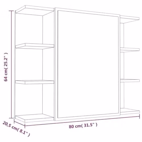 vidaXL Modern Bathroom Mirror Cabinet in Smoked Oak, W/D/H: 80 x 20.5 x 64 cm – 2