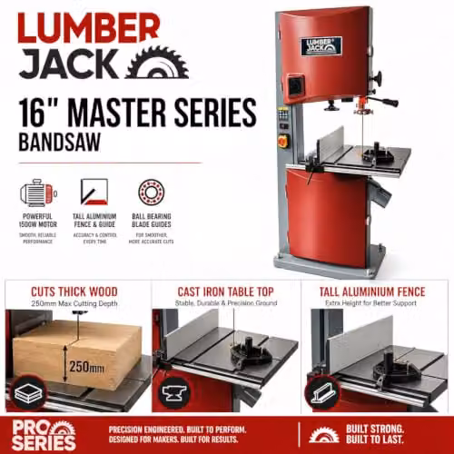 Lumberjack 16 inch Professional Floorstanding Bandsaw with Wheel Kit in Red – 11