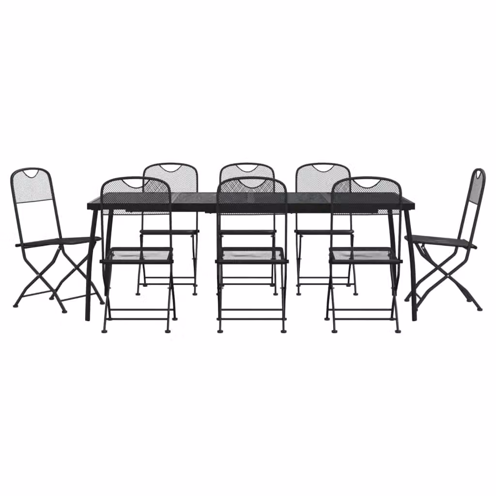 Berkfield Home 9 Piece Anthracite Metal Mesh Garden Dining Set in Black – 2
