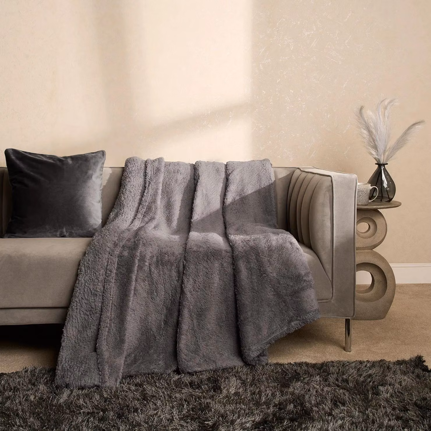 OHS Grey Fluffy Teddy Fleece Throw Blanket, W: 150 cm, D: 200 cm – 5
