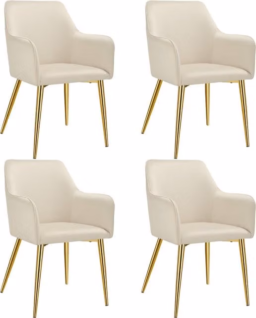 Tectake Avane Dining Chair with Armrests, Beige Velvet Look Upholstered High Backrest Chair