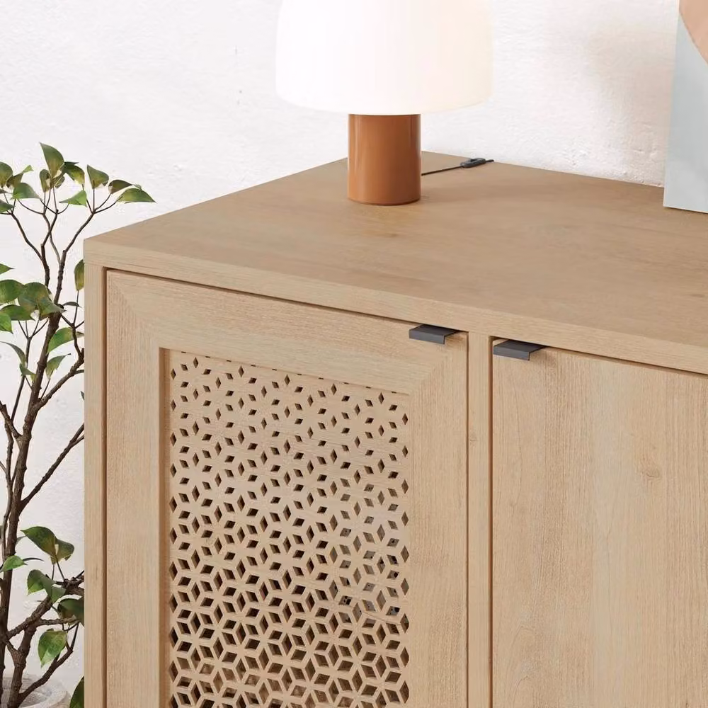 Havendro Sapphire Oak 2 Door Sideboard with Laser Cut Doors and Black Metal Legs in Light Oak – 3