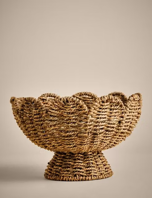 M&S Seagrass Woven Scallop Footed Serving Bowl in Beige