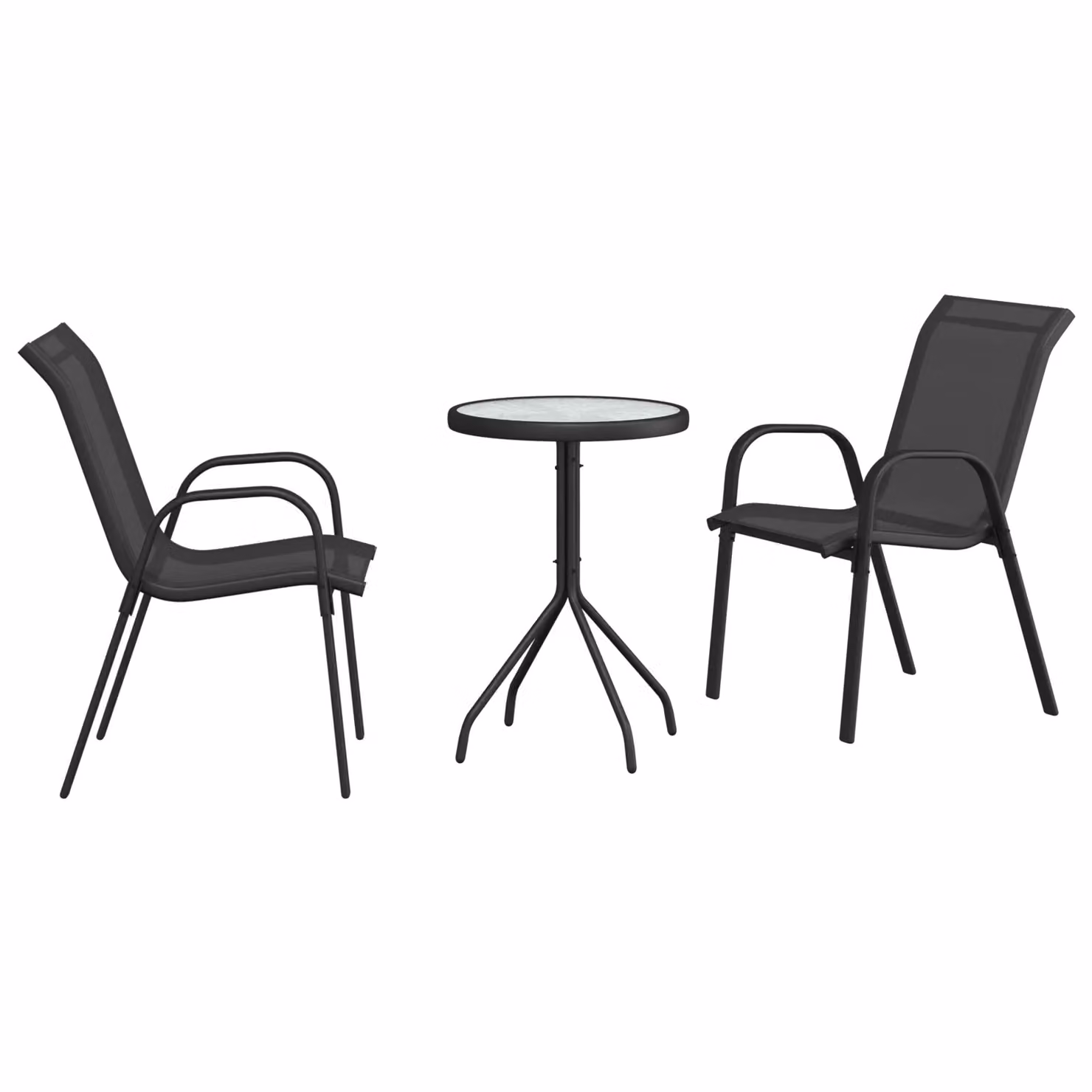 Berkfield Home 3 Piece Garden Bistro Set in Black Textilene and Steel – 2