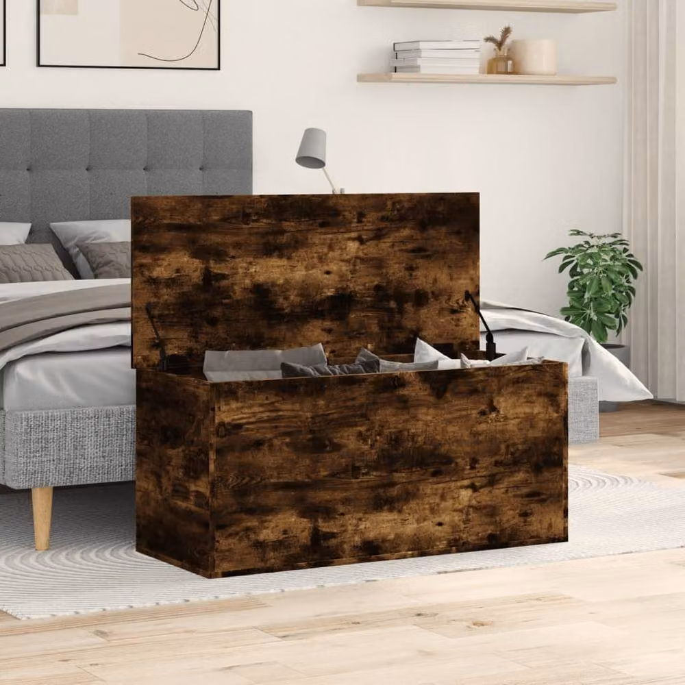 Berkfield Home Storage Box in Smoked Oak Brown with Soft Close Lid, W/D/H: 100 x 42 x 46 cm – 2