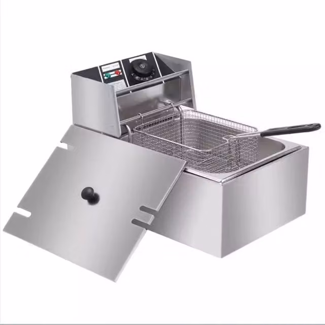 VOGREX 10L Electric Deep Fryer with Basket in Silver Stainless Steel